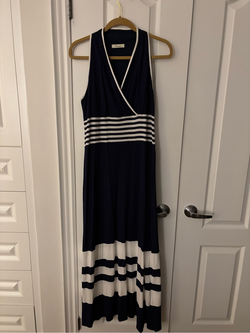 Précis Sleeveless Navy and White Stripe Maxi Dress, size 14